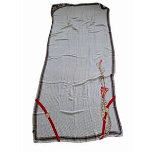 Vintage Silk Long Cream Strap & Chain Print Scarf A001506